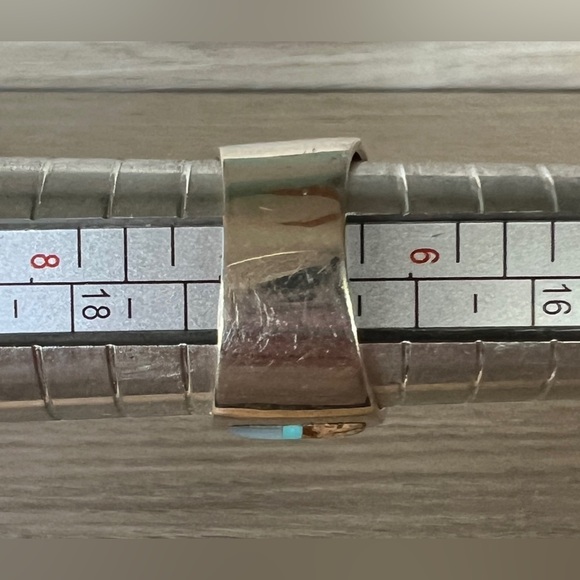 Vintage Handmade Zuni Multi Stone Inlay Wide Band Ring, Size 7 - Picture 11 of 11